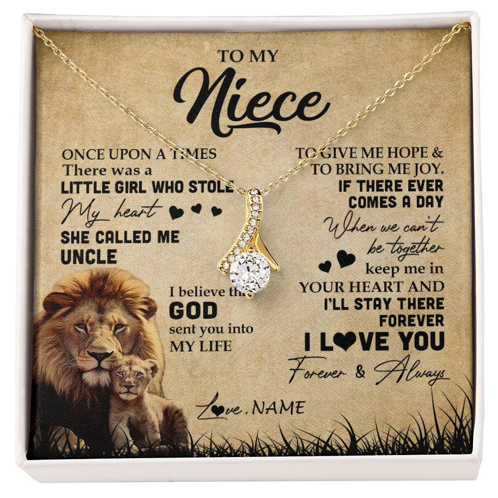 Alluring Beauty Necklace 18K Yellow Gold Finish | Personalized To My Niece Lion Necklace From Uncle I'll Stay There Forever Niece Birthday Graduation Christmas Customized Gift Box Message Card | siriusteestore