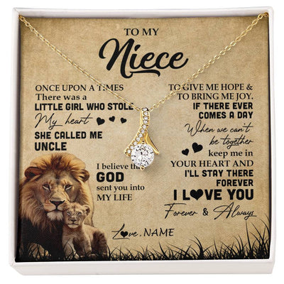 Alluring Beauty Necklace 18K Yellow Gold Finish | Personalized To My Niece Lion Necklace From Uncle I'll Stay There Forever Niece Birthday Graduation Christmas Customized Gift Box Message Card | siriusteestore