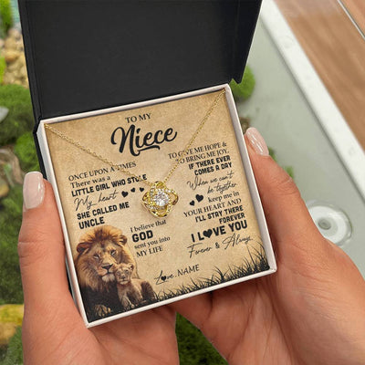 Love Knot Necklace 18K Yellow Gold Finish | Personalized To My Niece Lion Necklace From Uncle I'll Stay There Forever Niece Birthday Graduation Christmas Customized Gift Box Message Card | siriusteestore