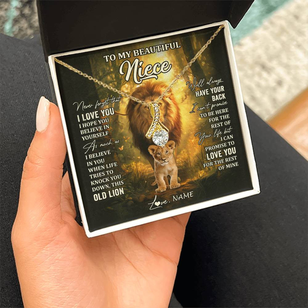 Alluring Beauty Necklace 18K Yellow Gold Finish | 2 | Personalized To My Niece Lion Necklace From Uncle Never Forget That I Love You Niece Birthday Gifts Graduation Christmas Customized Gift Box Message Card | siriusteestore