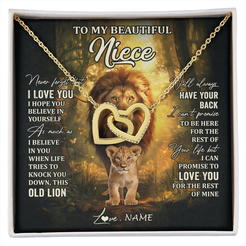 Interlocking Hearts Necklace 18K Yellow Gold Finish | 1 | Personalized To My Niece Lion Necklace From Uncle Never Forget That I Love You Niece Birthday Gifts Graduation Christmas Customized Gift Box Message Card | siriusteestore