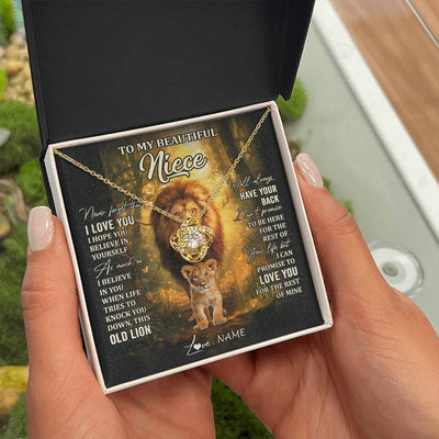 Love Knot Necklace 18K Yellow Gold Finish | 2 | Personalized To My Niece Lion Necklace From Uncle Never Forget That I Love You Niece Birthday Gifts Graduation Christmas Customized Gift Box Message Card | siriusteestore