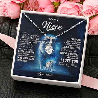Alluring Beauty Necklace 14K White Gold Finish | 2 | Personalized To My Niece Lion Necklace From Uncle Today Is A Good Day Niece Gifts Birthday Jewelry Graduation Christmas Customized Gift Box Message Card | siriusteestore