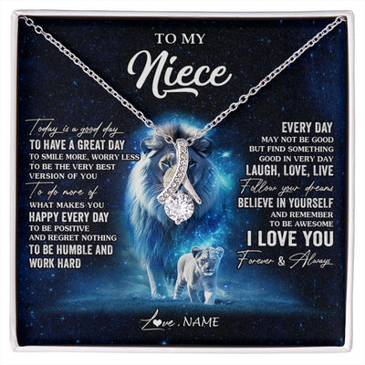 Alluring Beauty Necklace 14K White Gold Finish | 1 | Personalized To My Niece Lion Necklace From Uncle Today Is A Good Day Niece Gifts Birthday Jewelry Graduation Christmas Customized Gift Box Message Card | siriusteestore