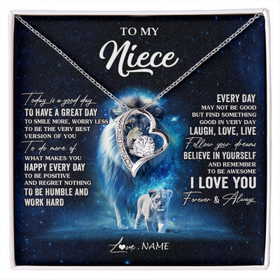 Forever Love Necklace 14K White Gold Finish | 1 | Personalized To My Niece Lion Necklace From Uncle Today Is A Good Day Niece Gifts Birthday Jewelry Graduation Christmas Customized Gift Box Message Card | siriusteestore