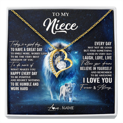Forever Love Necklace 18K Yellow Gold Finish | 1 | Personalized To My Niece Lion Necklace From Uncle Today Is A Good Day Niece Gifts Birthday Jewelry Graduation Christmas Customized Gift Box Message Card | siriusteestore