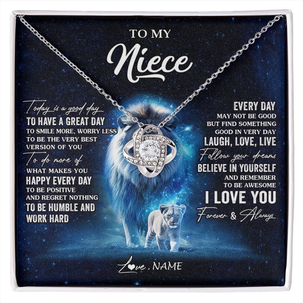 Love Knot Necklace 14K White Gold Finish | 1 | Personalized To My Niece Lion Necklace From Uncle Today Is A Good Day Niece Gifts Birthday Jewelry Graduation Christmas Customized Gift Box Message Card | siriusteestore