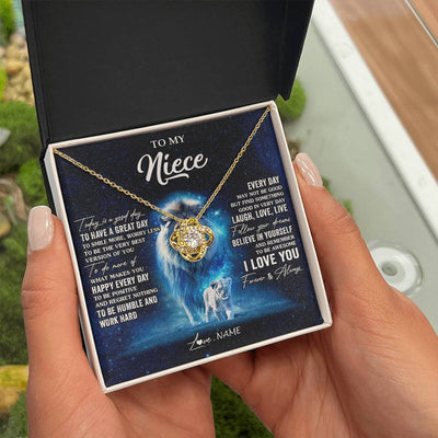 Love Knot Necklace 18K Yellow Gold Finish | 2 | Personalized To My Niece Lion Necklace From Uncle Today Is A Good Day Niece Gifts Birthday Jewelry Graduation Christmas Customized Gift Box Message Card | siriusteestore