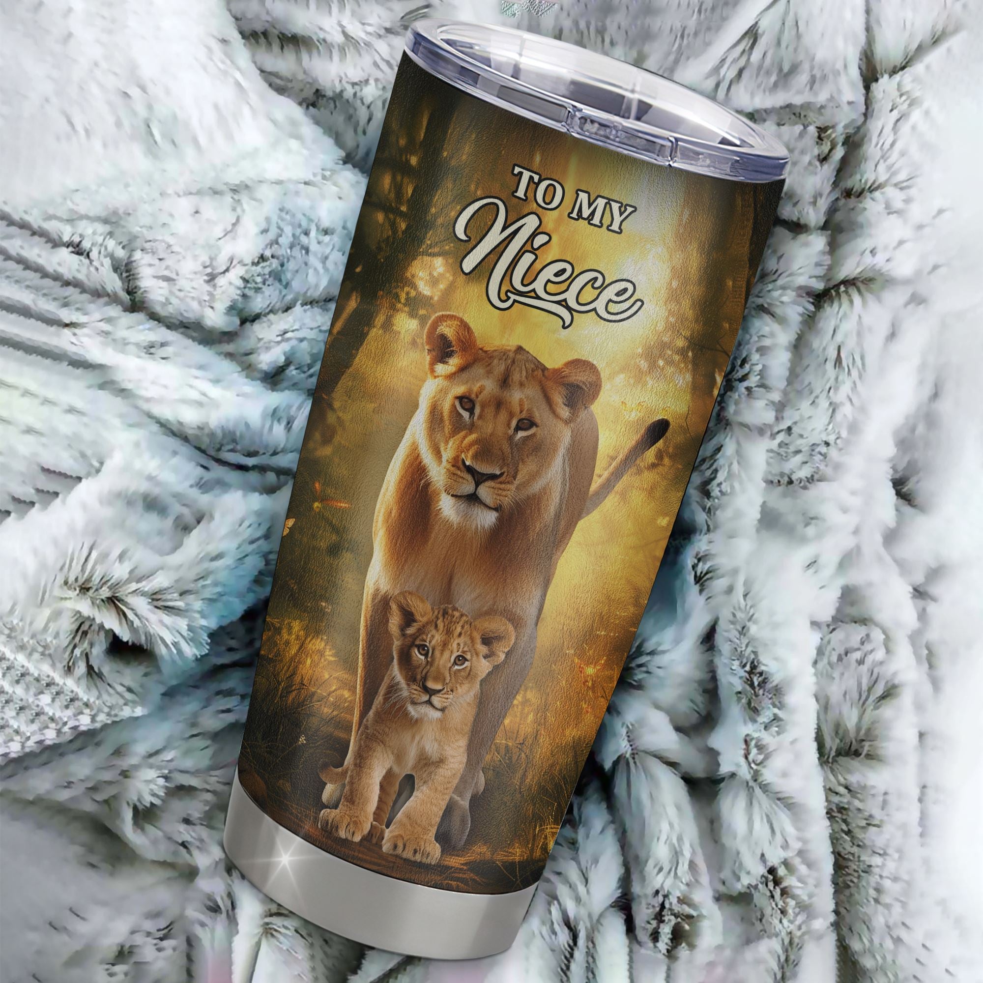 Personalized To My Niece Lion Tumbler From Aunt Auntie Never Forget That I Love You Niece Birthday Gifts Graduation Christmas Custom Stainless Steel Cup Travel Mug | siriusteestore