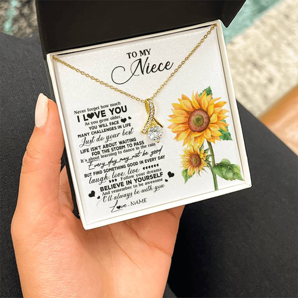 Alluring Beauty Necklace 18K Yellow Gold Finish | 2 | Personalized To My Niece Necklace From Aunt Auntie Auntie Sunflower Wood Laugh Love Live Niece Birthday Graduation Christmas Customized Gift Box Message Card | siriusteestore