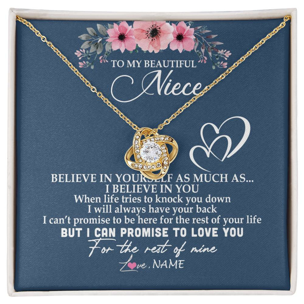 Love Knot Necklace 18K Yellow Gold Finish | Personalized To My Niece Necklace From Aunt Auntie Believe In Yourself Niece Birthday Graduation Christmas Customized Message Card | siriusteestore