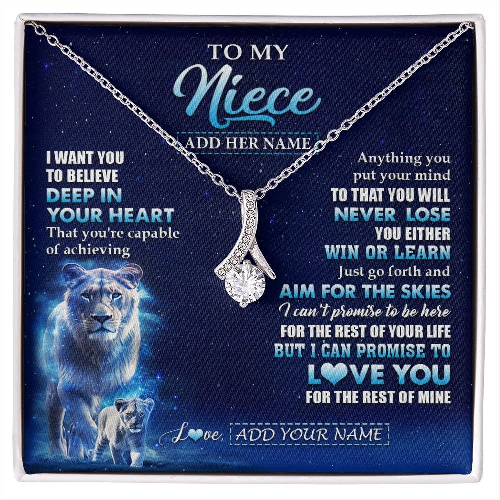 Alluring Beauty Necklace 14K White Gold Finish | 1 | Personalized To My Niece Necklace From Aunt Auntie Believe Your Heart Niece Gift Birthday Graduation Christmas Customized Gift Box Message Card | siriusteestore.myshopify