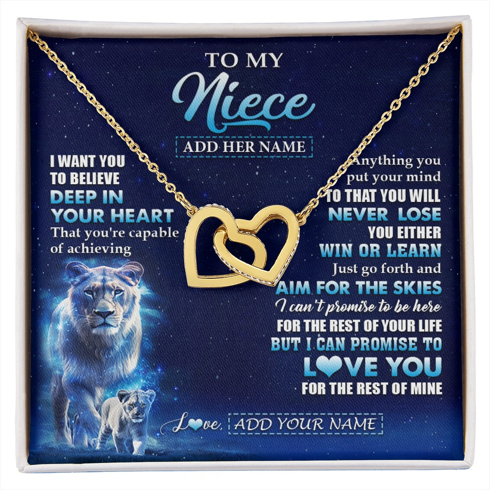 Interlocking Hearts Necklace 18K Yellow Gold Finish | 1 | Personalized To My Niece Necklace From Aunt Auntie Believe Your Heart Niece Gift Birthday Graduation Christmas Customized Gift Box Message Card | siriusteestore.myshopify