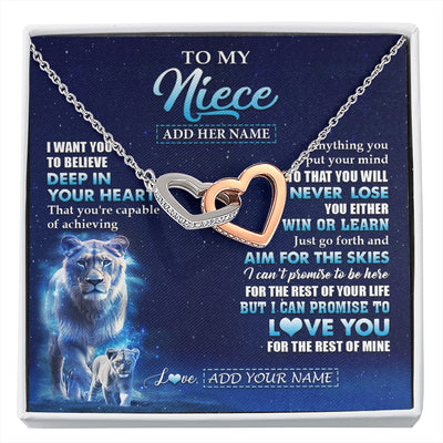 Interlocking Hearts Necklace Stainless Steel & Rose Gold Finish | 1 | Personalized To My Niece Necklace From Aunt Auntie Believe Your Heart Niece Gift Birthday Graduation Christmas Customized Gift Box Message Card | siriusteestore.myshopify