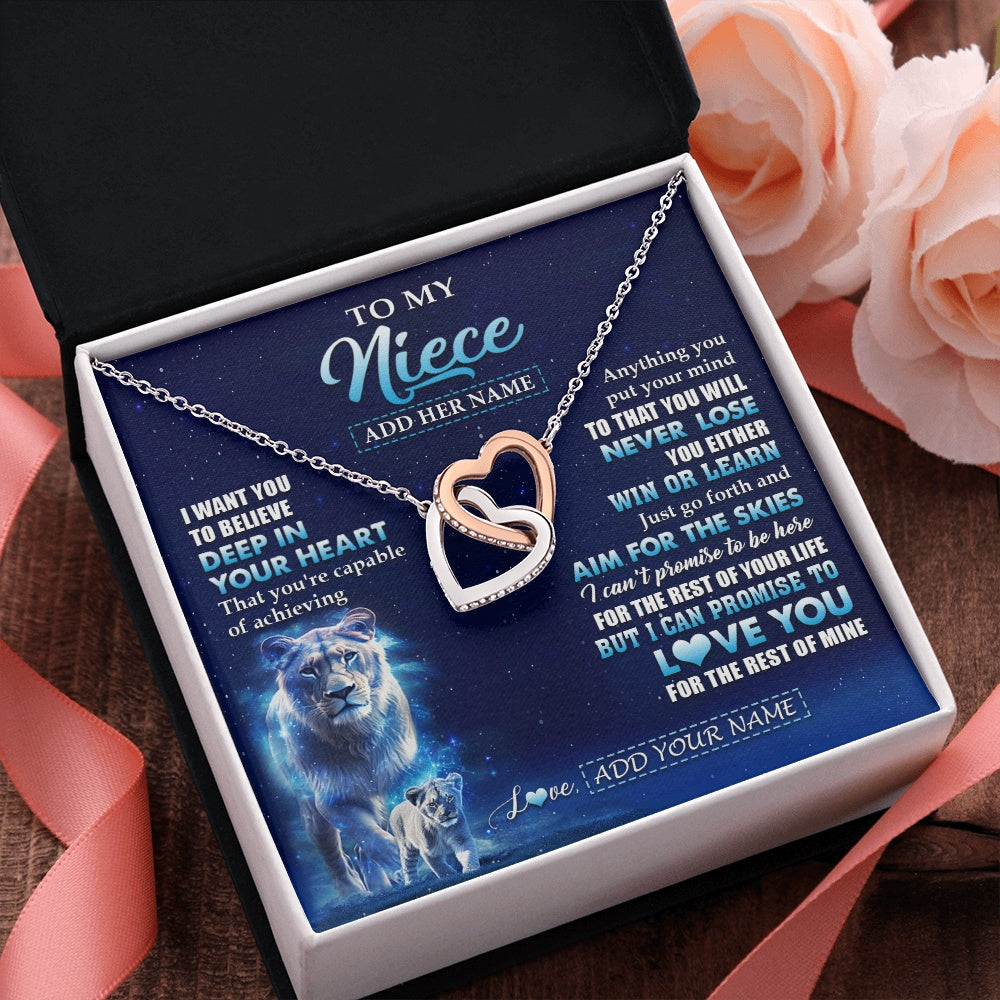 Interlocking Hearts Necklace Stainless Steel & Rose Gold Finish | 2 | Personalized To My Niece Necklace From Aunt Auntie Believe Your Heart Niece Gift Birthday Graduation Christmas Customized Gift Box Message Card | siriusteestore.myshopify