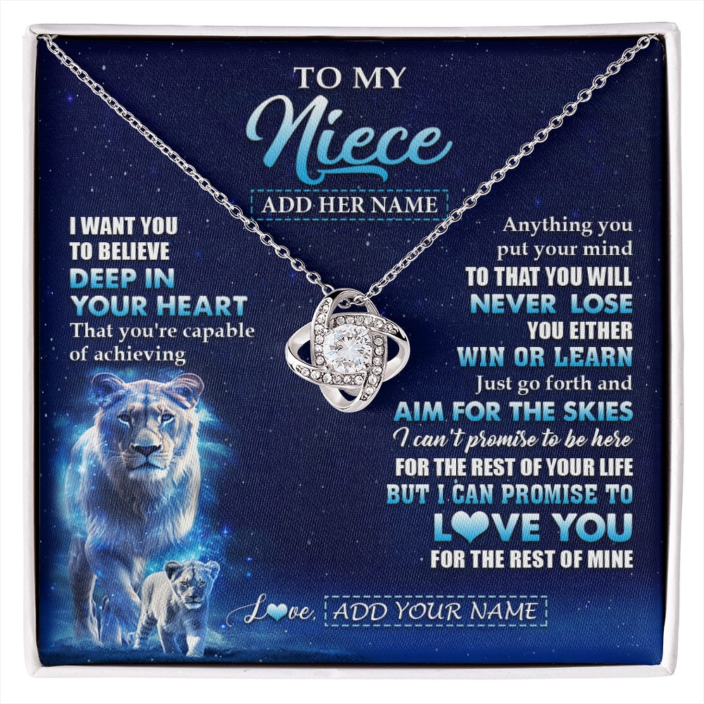 Love Knot Necklace 14K White Gold Finish | 1 | Personalized To My Niece Necklace From Aunt Auntie Believe Your Heart Niece Gift Birthday Graduation Christmas Customized Gift Box Message Card | siriusteestore.myshopify