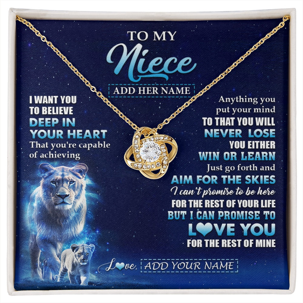 Love Knot Necklace 18K Yellow Gold Finish | 1 | Personalized To My Niece Necklace From Aunt Auntie Believe Your Heart Niece Gift Birthday Graduation Christmas Customized Gift Box Message Card | siriusteestore.myshopify