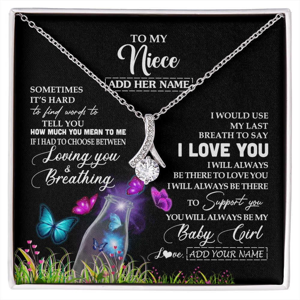 Alluring Beauty Necklace 14K White Gold Finish | 1 | Personalized To My Niece Necklace From Aunt Auntie Butterfly Sometimes Say I Love You Niece Birthday Graduation Christmas Customized Gift Box Message Card | siriusteestore.myshopify