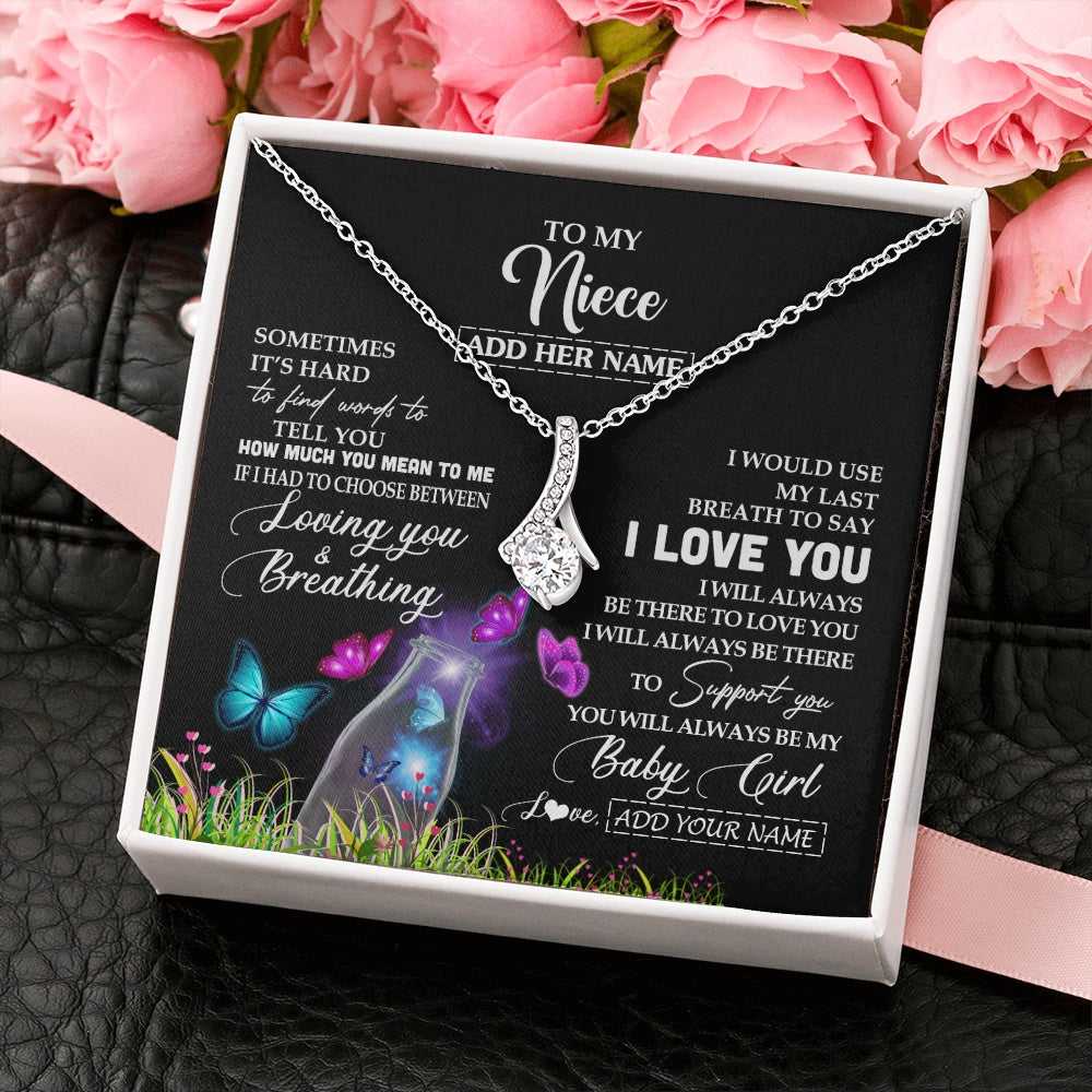 Alluring Beauty Necklace 14K White Gold Finish | 2 | Personalized To My Niece Necklace From Aunt Auntie Butterfly Sometimes Say I Love You Niece Birthday Graduation Christmas Customized Gift Box Message Card | siriusteestore.myshopify