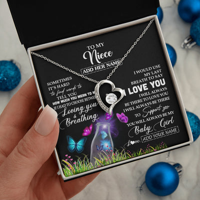 Forever Love Necklace 14K White Gold Finish | 2 | Personalized To My Niece Necklace From Aunt Auntie Butterfly Sometimes Say I Love You Niece Birthday Graduation Christmas Customized Gift Box Message Card | siriusteestore.myshopify