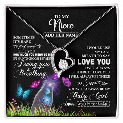 Forever Love Necklace 14K White Gold Finish | 1 | Personalized To My Niece Necklace From Aunt Auntie Butterfly Sometimes Say I Love You Niece Birthday Graduation Christmas Customized Gift Box Message Card | siriusteestore.myshopify
