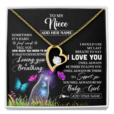 Forever Love Necklace 18K Yellow Gold Finish | 1 | Personalized To My Niece Necklace From Aunt Auntie Butterfly Sometimes Say I Love You Niece Birthday Graduation Christmas Customized Gift Box Message Card | siriusteestore.myshopify