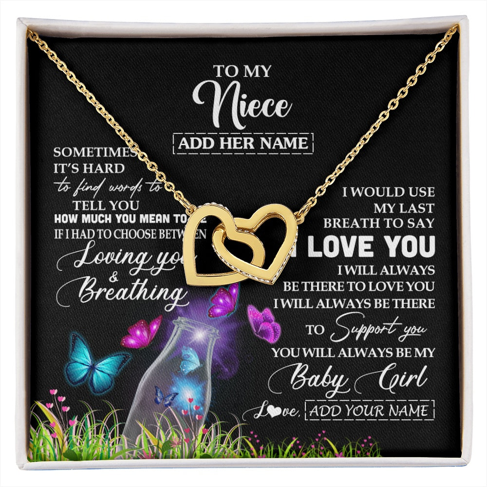 Interlocking Hearts Necklace 18K Yellow Gold Finish | 1 | Personalized To My Niece Necklace From Aunt Auntie Butterfly Sometimes Say I Love You Niece Birthday Graduation Christmas Customized Gift Box Message Card | siriusteestore.myshopify