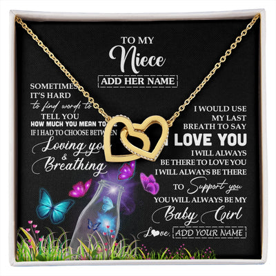 Interlocking Hearts Necklace 18K Yellow Gold Finish | 1 | Personalized To My Niece Necklace From Aunt Auntie Butterfly Sometimes Say I Love You Niece Birthday Graduation Christmas Customized Gift Box Message Card | siriusteestore.myshopify