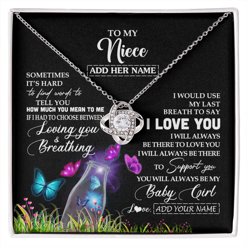Love Knot Necklace 14K White Gold Finish | 1 | Personalized To My Niece Necklace From Aunt Auntie Butterfly Sometimes Say I Love You Niece Birthday Graduation Christmas Customized Gift Box Message Card | siriusteestore.myshopify