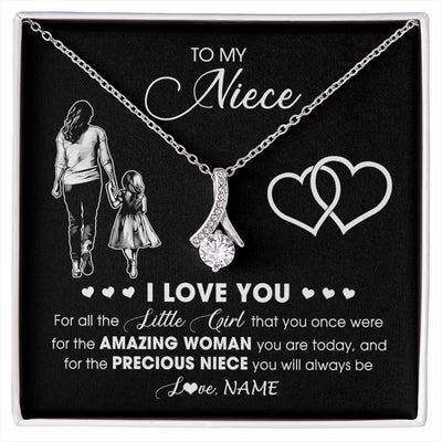 Alluring Beauty Necklace 14K White Gold Finish | 1 | Personalized To My Niece Necklace From Aunt Auntie I Love You Little Girl Niece Birthday Graduation Christmas Jewelry Customized Gift Box Message Card | siriusteestore