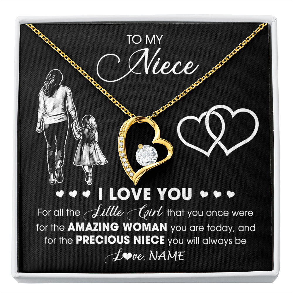 Forever Love Necklace 18K Yellow Gold Finish | 1 | Personalized To My Niece Necklace From Aunt Auntie I Love You Little Girl Niece Birthday Graduation Christmas Jewelry Customized Gift Box Message Card | siriusteestore