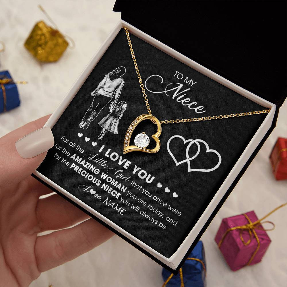 Forever Love Necklace 18K Yellow Gold Finish | 2 | Personalized To My Niece Necklace From Aunt Auntie I Love You Little Girl Niece Birthday Graduation Christmas Jewelry Customized Gift Box Message Card | siriusteestore