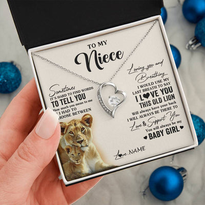 Forever Love Necklace 14K White Gold Finish | 2 | Personalized To My Niece Necklace From Aunt Auntie I Love You This Old Lion Niece Birthday Graduation Christmas Jewelry Customized Gift Box Message Card | siriusteestore