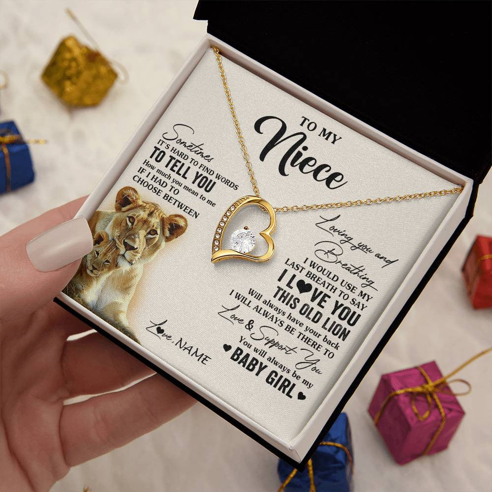 Forever Love Necklace 18K Yellow Gold Finish | 2 | Personalized To My Niece Necklace From Aunt Auntie I Love You This Old Lion Niece Birthday Graduation Christmas Jewelry Customized Gift Box Message Card | siriusteestore