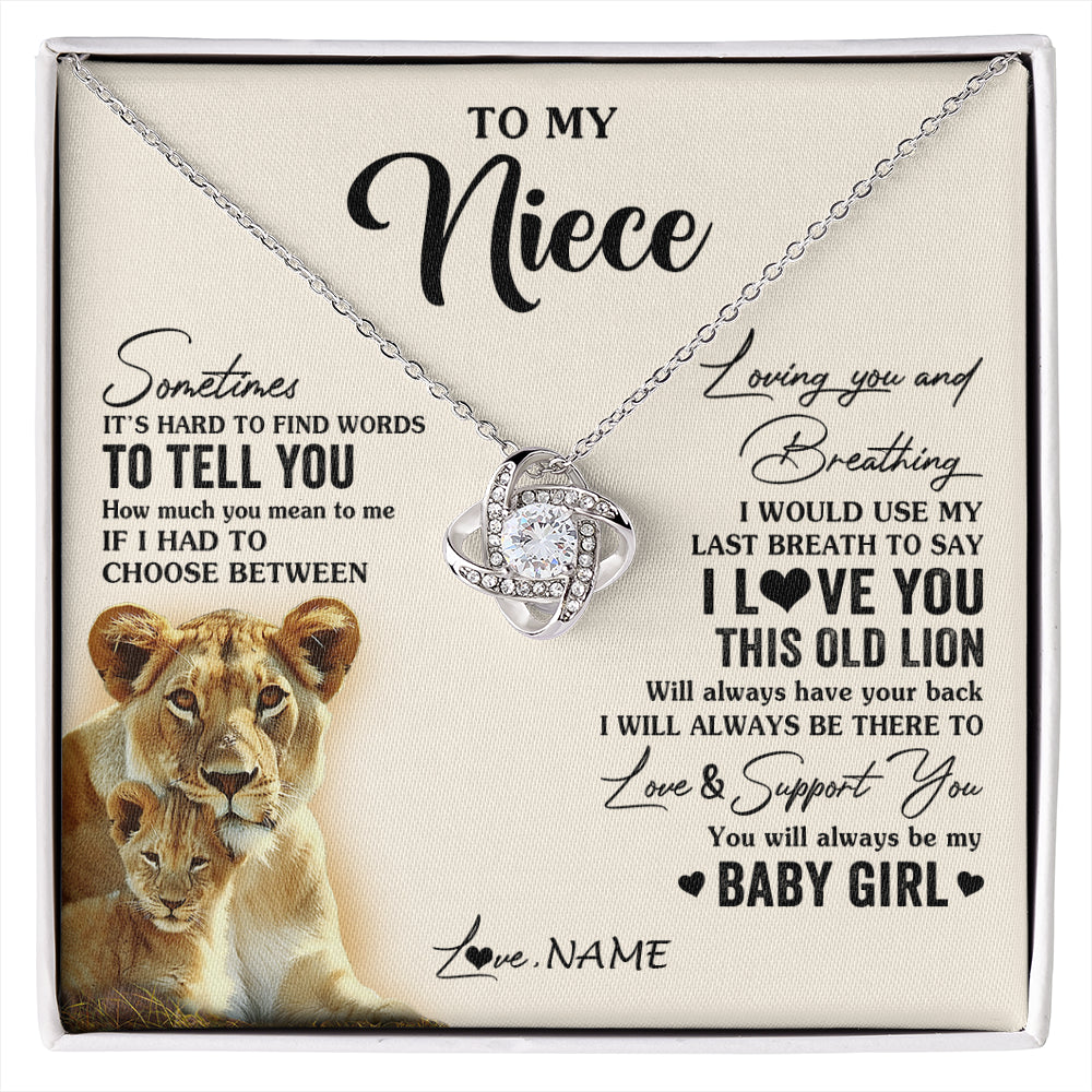 Love Knot Necklace 14K White Gold Finish | 1 | Personalized To My Niece Necklace From Aunt Auntie I Love You This Old Lion Niece Birthday Graduation Christmas Jewelry Customized Gift Box Message Card | siriusteestore