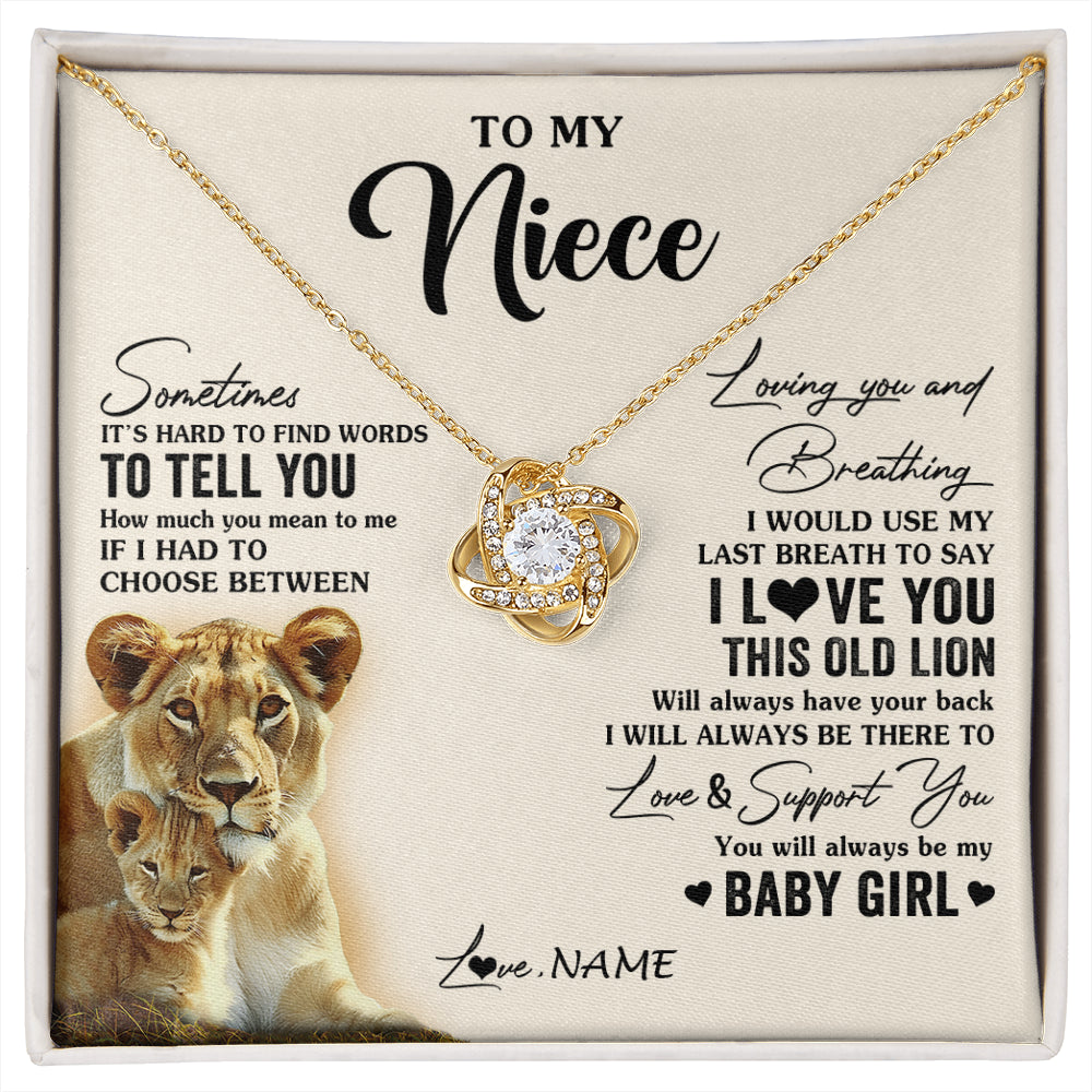 Love Knot Necklace 18K Yellow Gold Finish | 1 | Personalized To My Niece Necklace From Aunt Auntie I Love You This Old Lion Niece Birthday Graduation Christmas Jewelry Customized Gift Box Message Card | siriusteestore