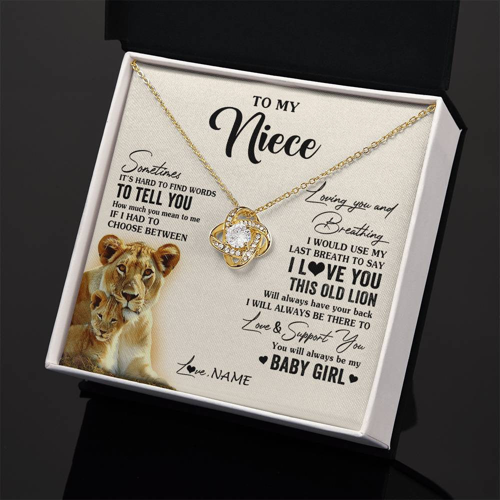 Love Knot Necklace 18K Yellow Gold Finish | 2 | Personalized To My Niece Necklace From Aunt Auntie I Love You This Old Lion Niece Birthday Graduation Christmas Jewelry Customized Gift Box Message Card | siriusteestore