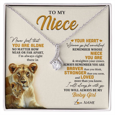Alluring Beauty Necklace 14K White Gold Finish | 1 | Personalized To My Niece Necklace From Aunt Auntie Lion Never Feel That You Are Alone Great Niece Birthday Christmas Customized Gift Box Message Card | siriusteestore