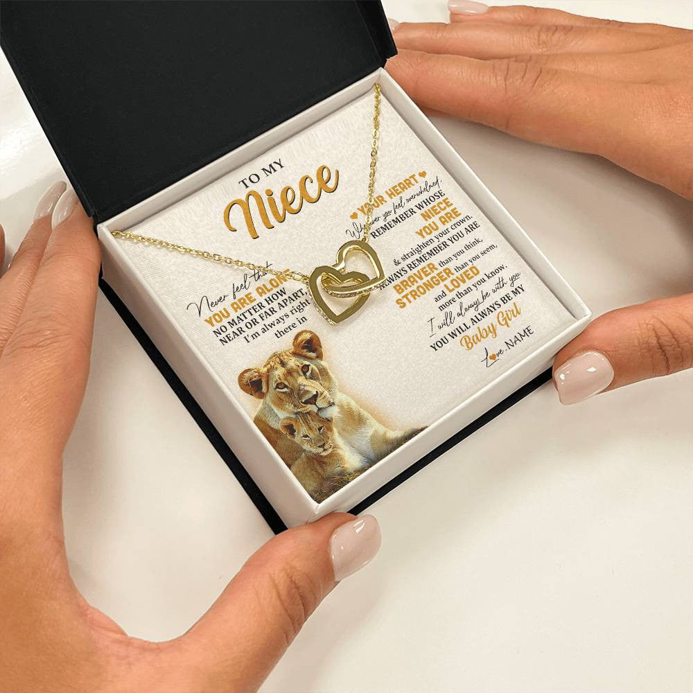 Interlocking Hearts Necklace 18K Yellow Gold Finish | 2 | Personalized To My Niece Necklace From Aunt Auntie Lion Never Feel That You Are Alone Great Niece Birthday Christmas Customized Gift Box Message Card | siriusteestore