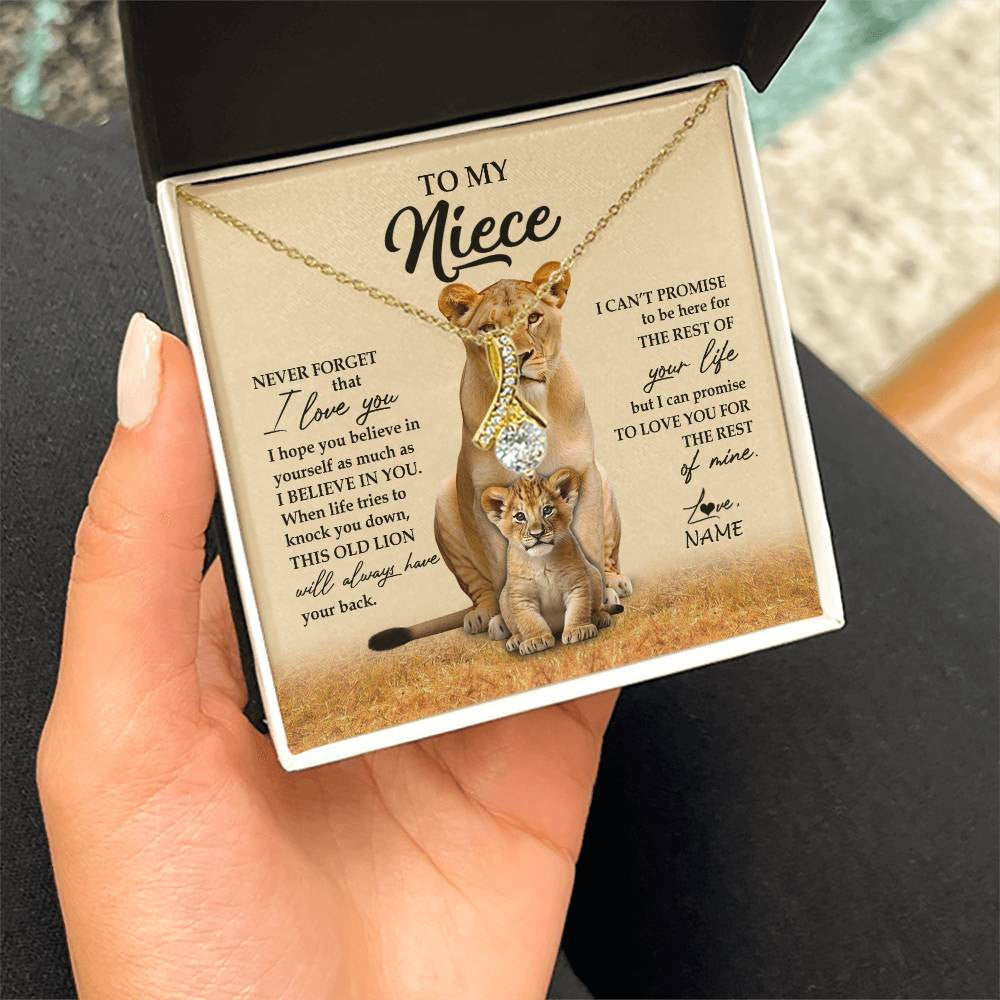 Alluring Beauty Necklace 18K Yellow Gold Finish | 2 | Personalized To My Niece Necklace From Aunt Auntie Lion Never Forget That I Love You Niece Jewelry Birthday Graduation Christmas Customized Message Card | siriusteestore