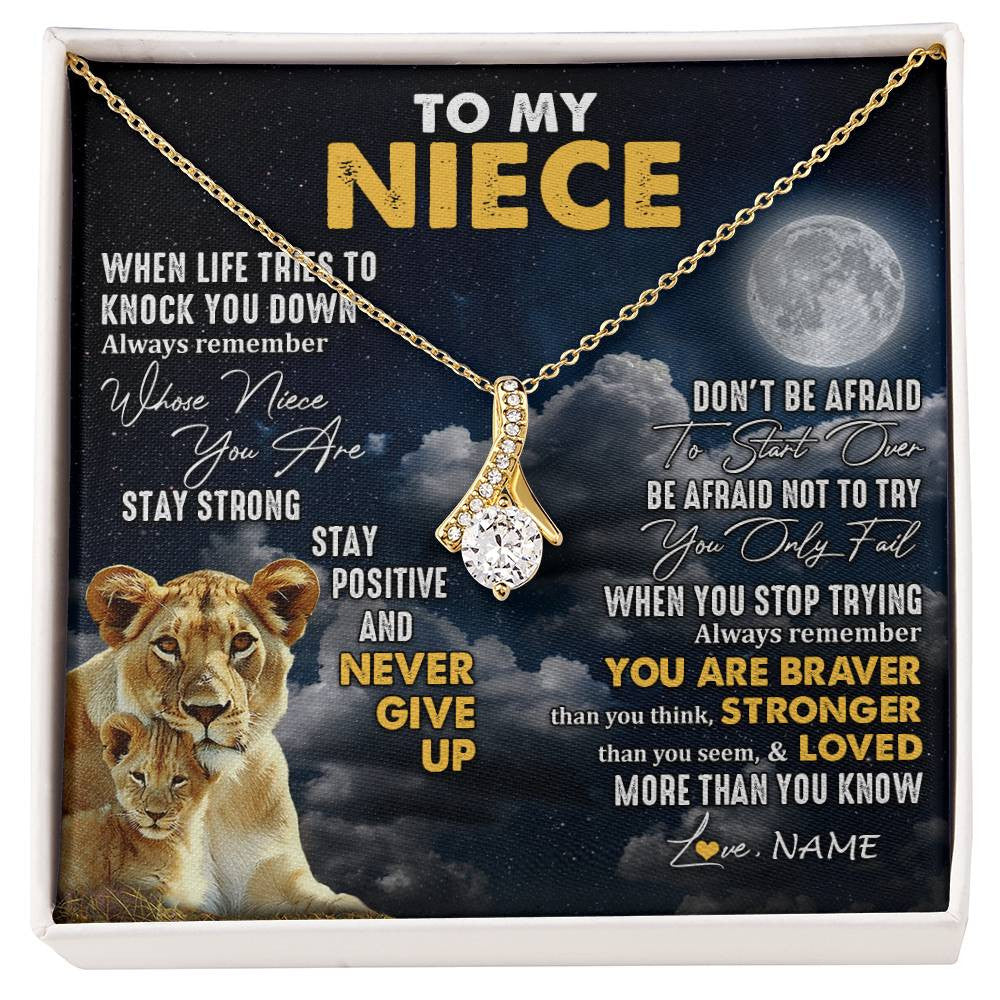 Alluring Beauty Necklace 18K Yellow Gold Finish | 1 | Personalized To My Niece Necklace From Aunt Auntie Lion Never Give Up Niece Birthday Graduation Christmas Jewelry Customized Gift Box Message Card | siriusteestore