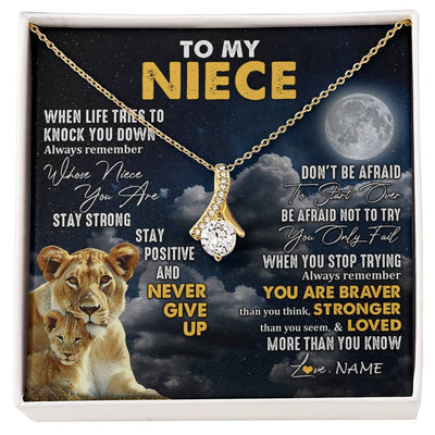 Alluring Beauty Necklace 18K Yellow Gold Finish | 1 | Personalized To My Niece Necklace From Aunt Auntie Lion Never Give Up Niece Birthday Graduation Christmas Jewelry Customized Gift Box Message Card | siriusteestore