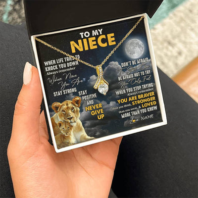 Alluring Beauty Necklace 18K Yellow Gold Finish | 2 | Personalized To My Niece Necklace From Aunt Auntie Lion Never Give Up Niece Birthday Graduation Christmas Jewelry Customized Gift Box Message Card | siriusteestore