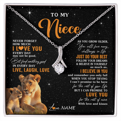 Alluring Beauty Necklace 14K White Gold Finish | 1 | Personalized To My Niece Necklace From Aunt Auntie Live Laugh Love Lion Niece Birthday Gifts Positive Graduation Christmas Customized Gift Box Message Card | siriusteestore
