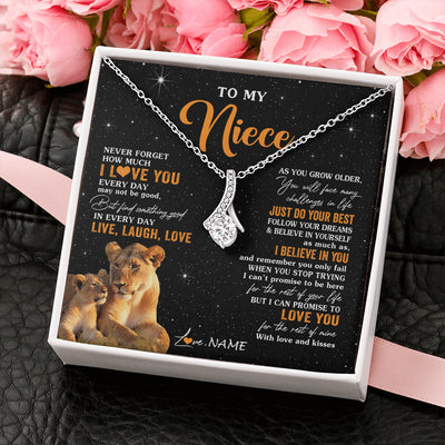 Alluring Beauty Necklace 14K White Gold Finish | 2 | Personalized To My Niece Necklace From Aunt Auntie Live Laugh Love Lion Niece Birthday Gifts Positive Graduation Christmas Customized Gift Box Message Card | siriusteestore
