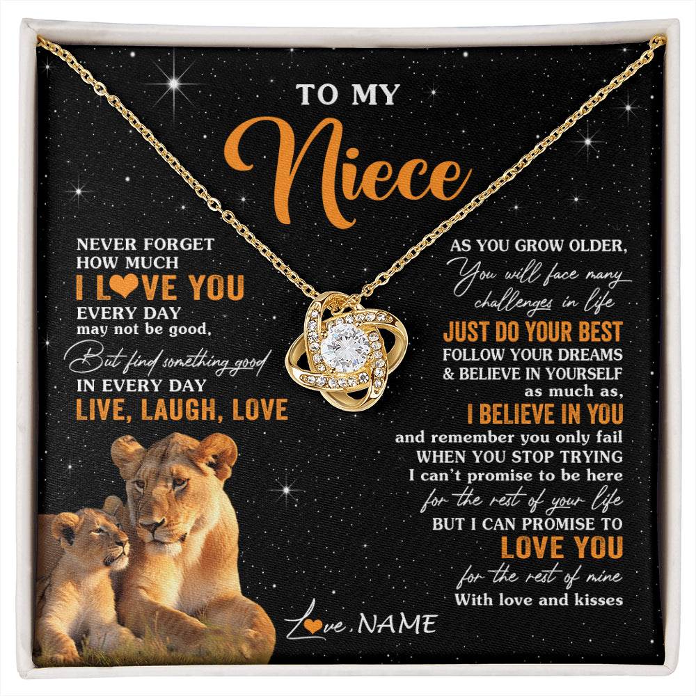 Love Knot Necklace 18K Yellow Gold Finish | 1 | Personalized To My Niece Necklace From Aunt Auntie Live Laugh Love Lion Niece Birthday Gifts Positive Graduation Christmas Customized Gift Box Message Card | siriusteestore