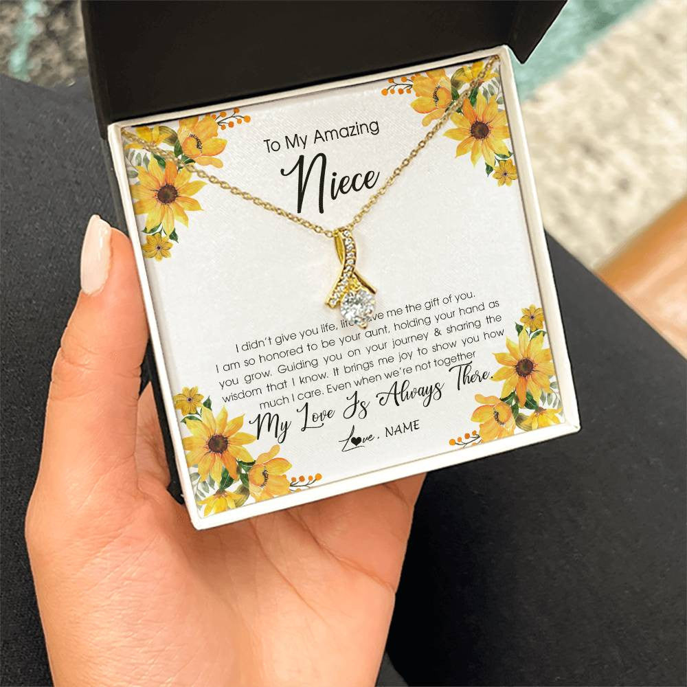 Alluring Beauty Necklace 18K Yellow Gold Finish | Personalized To My Niece Necklace From Aunt Auntie My Love Is Always There Niece Birthday Christmas Graduation Customized Gift Box Message Card | siriusteestore