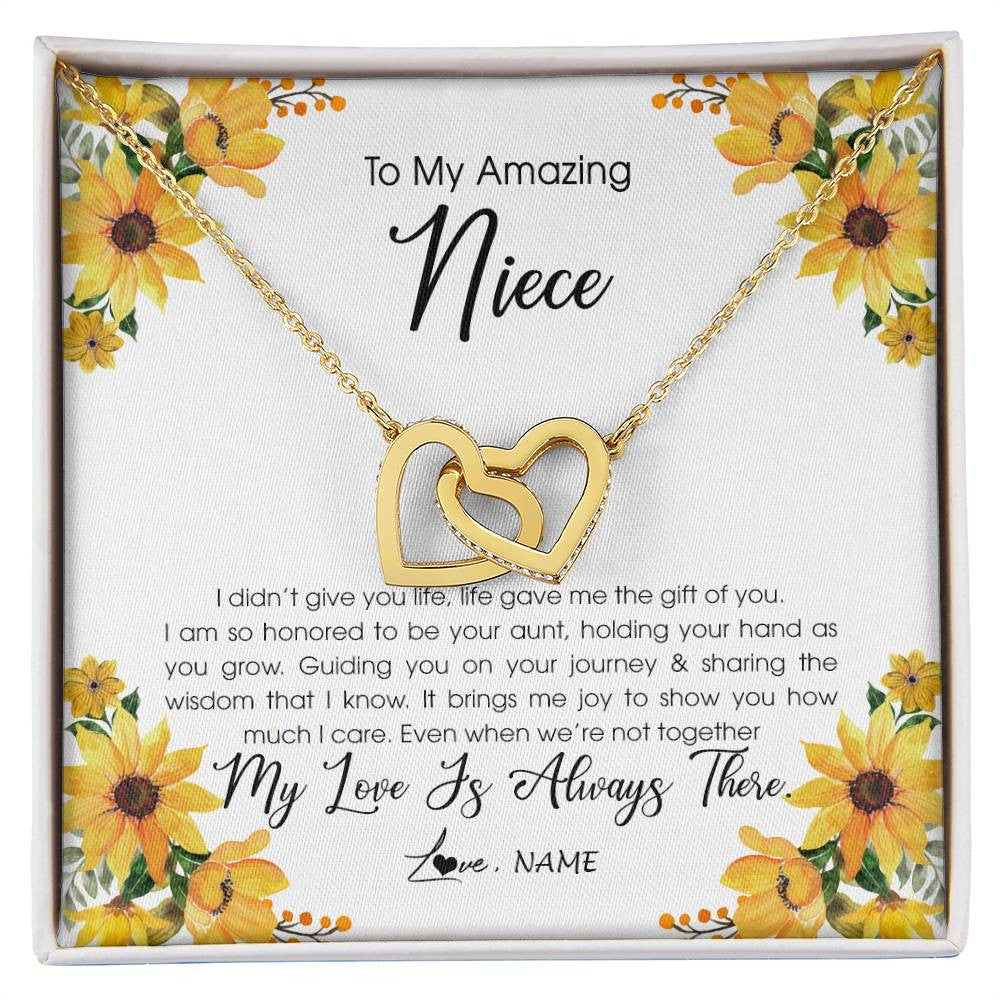 Interlocking Hearts Necklace 18K Yellow Gold Finish | Personalized To My Niece Necklace From Aunt Auntie My Love Is Always There Niece Birthday Christmas Graduation Customized Gift Box Message Card | siriusteestore