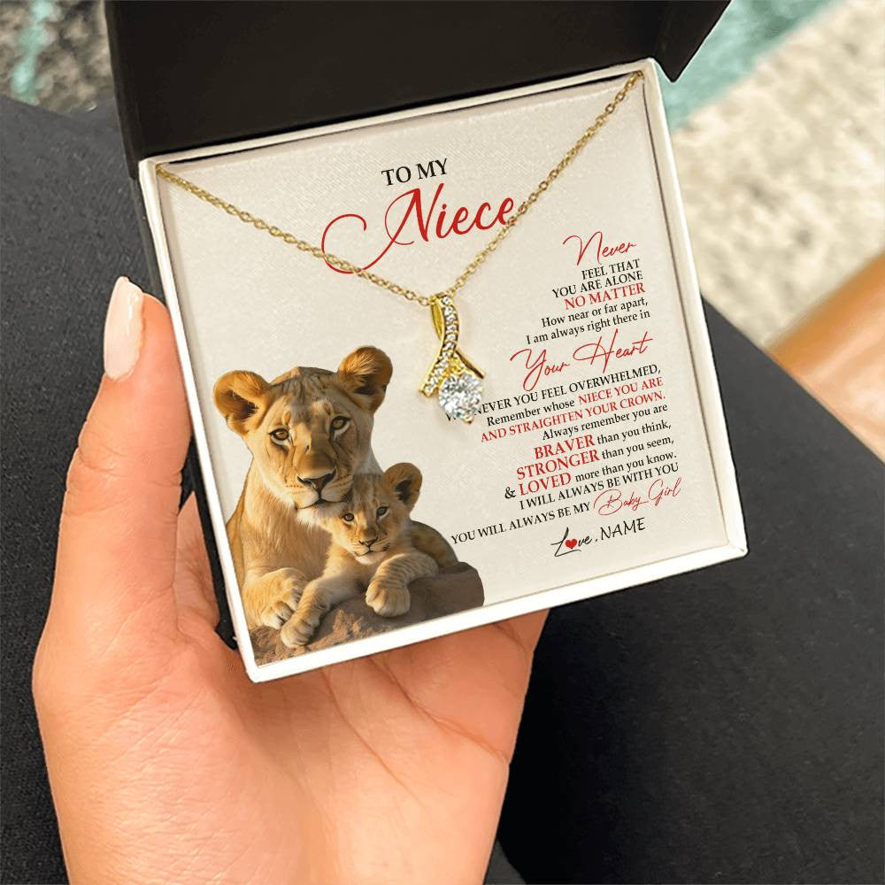 Alluring Beauty Necklace 18K Yellow Gold Finish | 2 | Personalized To My Niece Necklace From Aunt Auntie Never Feel You Are Alone Lion Niece Birthday Graduation Christmas Customized Gift Box Message Card | siriusteestore