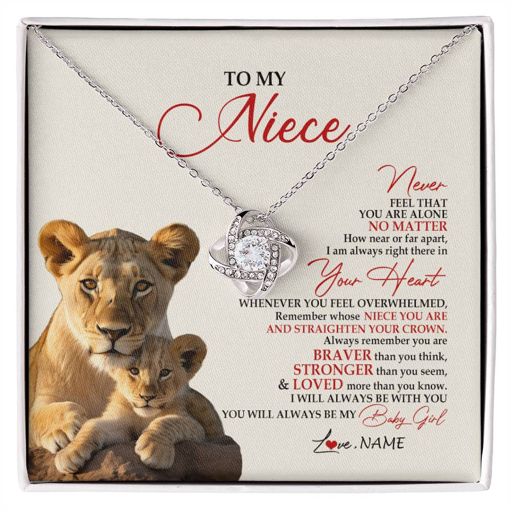 Love Knot Necklace 14K White Gold Finish | 1 | Personalized To My Niece Necklace From Aunt Auntie Never Feel You Are Alone Lion Niece Birthday Graduation Christmas Customized Gift Box Message Card | siriusteestore